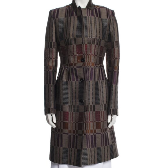 Etro Milano Women's Jacquard Wool Blend Coat Long Geometric Pattern Italy - Picture 1 of 7
